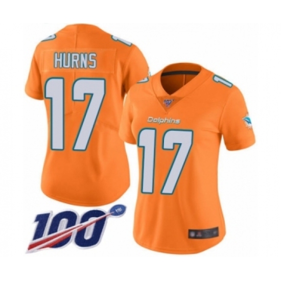 Women's Miami Dolphins 17 Allen Hurns Limited Orange Rush Vapor Untouchable 100th Season Football Jersey