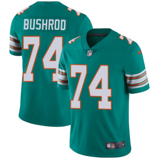 Men's Nike Miami Dolphins 74 Jermon Bushrod Aqua Green Alternate Vapor Untouchable Limited Player NFL Jersey