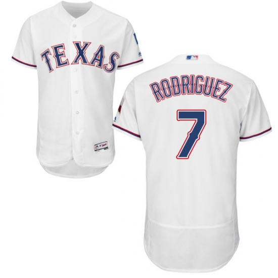 Men's Majestic Texas Rangers 7 Ivan Rodriguez White Flexbase Authentic Collection MLB Jersey