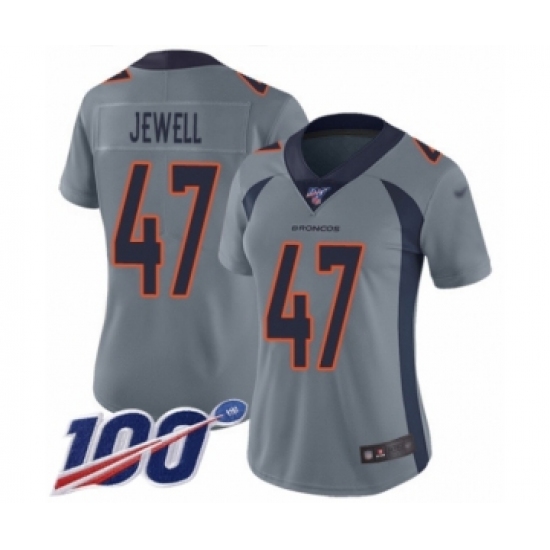 Women's Denver Broncos 47 Josey Jewell Limited Silver Inverted Legend 100th Season Football Jersey