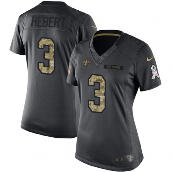 Women's Nike New Orleans Saints 3 Bobby Hebert Limited Black 2016 Salute to Service NFL Jersey