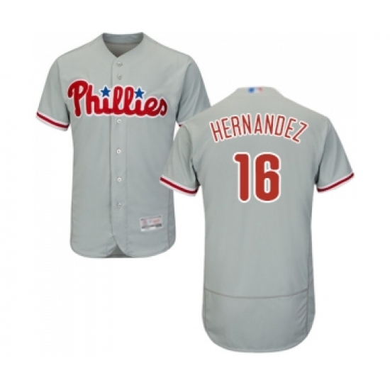 Men's Philadelphia Phillies 16 Cesar Hernandez Grey Road Flex Base Authentic Collection Baseball Jersey