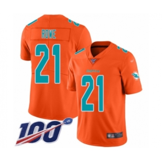 Men's Miami Dolphins 21 Eric Rowe Limited Orange Inverted Legend 100th Season Football Jersey