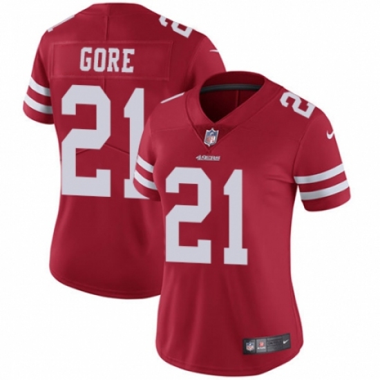 Women's Nike San Francisco 49ers 21 Frank Gore Red Team Color Vapor Untouchable Limited Player NFL Jersey