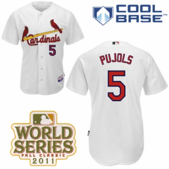 Men's Majestic St. Louis Cardinals 5 Albert Pujols Authentic White Cool Base 2011 World Series Patch MLB Jersey