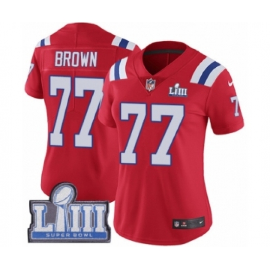 Women's Nike New England Patriots 77 Trent Brown Red Alternate Vapor Untouchable Limited Player Super Bowl LIII Bound NFL Jersey