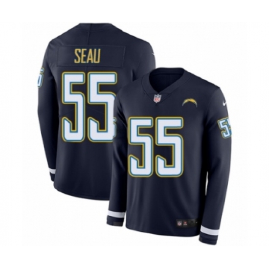 Men's Nike Los Angeles Chargers 55 Junior Seau Limited Navy Blue Therma Long Sleeve NFL Jersey