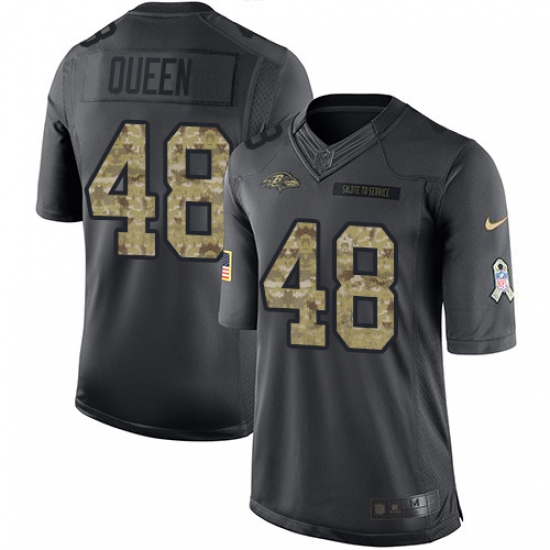 Men's Baltimore Ravens 48 Patrick Queen Black Stitched NFL Limited 2016 Salute to Service Jersey