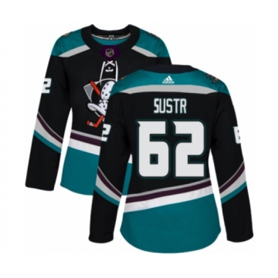 Women's Adidas Anaheim Ducks 62 Andrej Sustr Premier Black Teal Alternate NHL Jersey