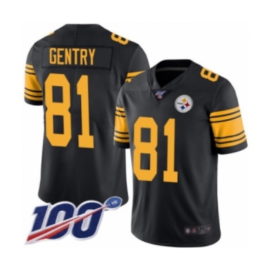 Men's Pittsburgh Steelers 81 Zach Gentry Limited Black Rush Vapor Untouchable 100th Season Football Jersey