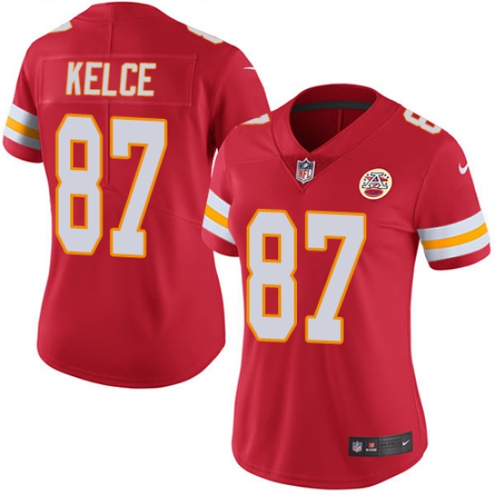 Women's Nike Kansas City Chiefs 87 Travis Kelce Red Team Color Vapor Untouchable Limited Player NFL Jersey