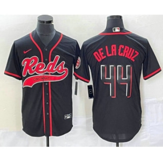 Men's Nike Cincinnati Reds 44 Elly De La Cruz Black Cool Base Stitched Baseball Jersey