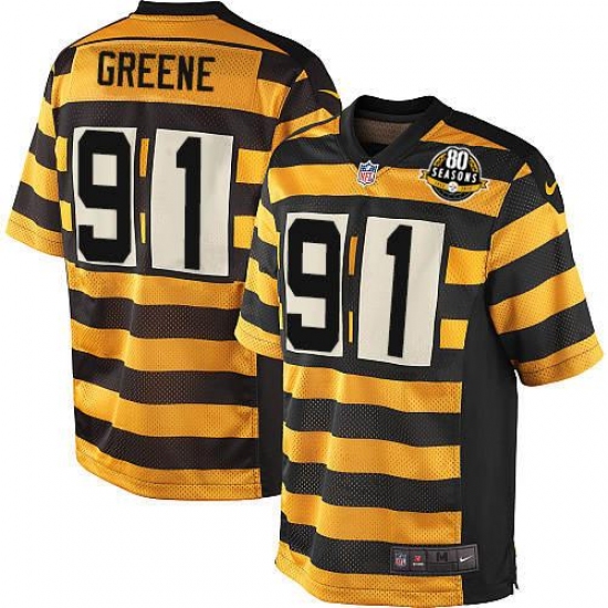Men's Nike Pittsburgh Steelers 91 Kevin Greene Elite Yellow/Black Alternate 80TH Anniversary Throwback NFL Jersey