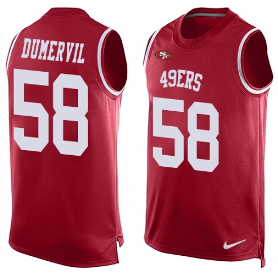 Men's Nike San Francisco 49ers 58 Elvis Dumervil Limited Red Player Name & Number Tank Top NFL Jersey