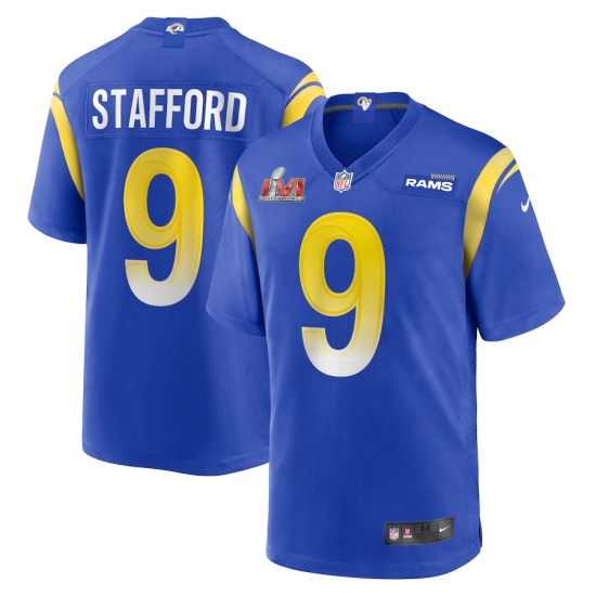 Men's Los Angeles Rams 9 Matthew Stafford Blue Nike Royal Super Bowl LVI Patch Jersey