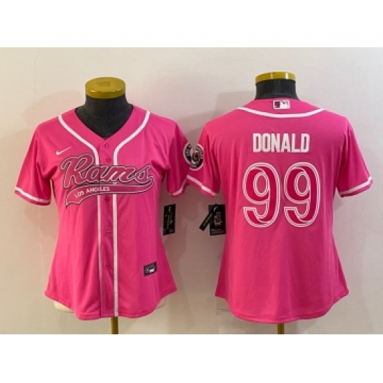 Women's Los Angeles Rams 99 Aaron Donald Pink With Patch Cool Base Stitched Baseball Jersey