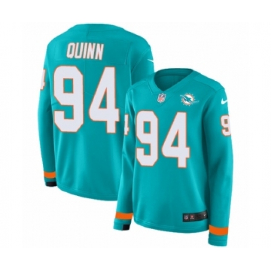 Women's Nike Miami Dolphins 94 Robert Quinn Limited Aqua Therma Long Sleeve NFL Jersey