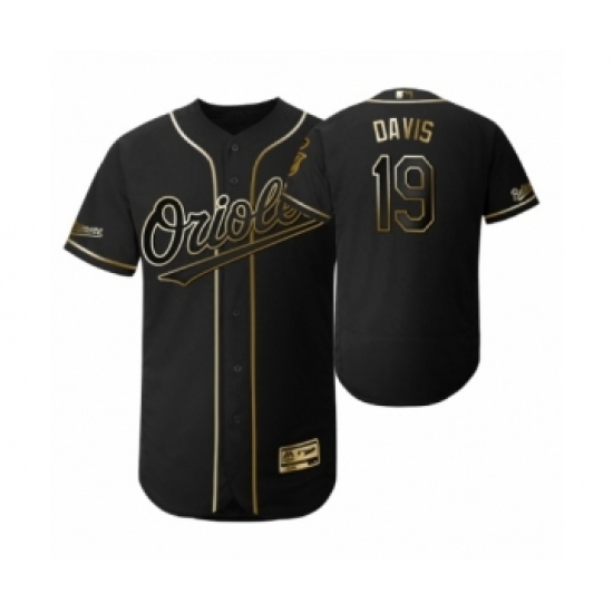 Men's 2019 Golden Edition Baltimore Orioles Black 19 Chris Davis Flex Base Jersey