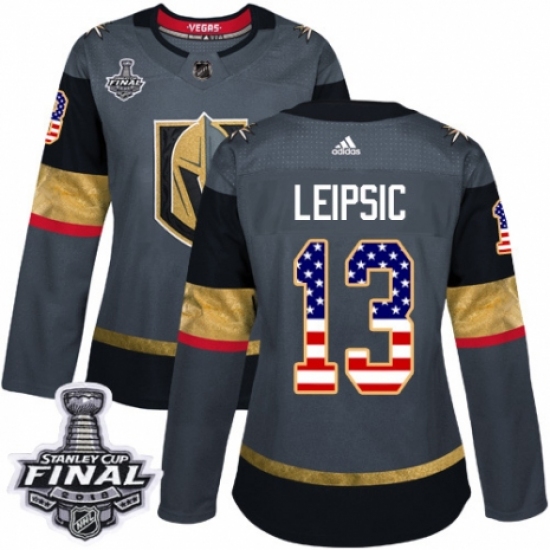 Women's Adidas Vegas Golden Knights 13 Brendan Leipsic Authentic Gray USA Flag Fashion 2018 Stanley Cup Final NHL Jersey