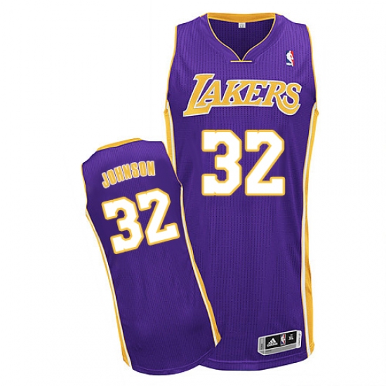 Men's Adidas Los Angeles Lakers 32 Magic Johnson Authentic Purple Road NBA Jersey