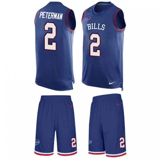 Men's Nike Buffalo Bills 2 Nathan Peterman Limited Royal Blue Tank Top Suit NFL Jersey