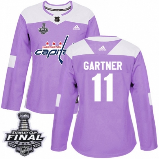 Women's Adidas Washington Capitals 11 Mike Gartner Authentic Purple Fights Cancer Practice 2018 Stanley Cup Final NHL Jersey