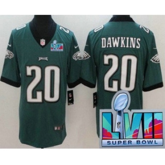Men's Philadelphia Eagles 20 Brian Dawkins Limited Green Super Bowl LVII Vapor Jersey