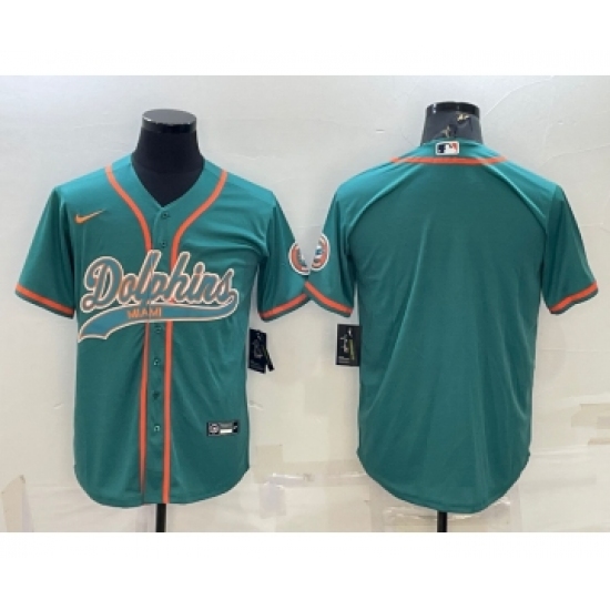 Men's Miami Dolphins Blank Aqua With Patch Cool Base Stitched Baseball Jersey