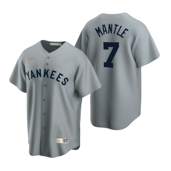 Men's Nike New York Yankees 7 Mickey Mantle Gray Cooperstown Collection Road Stitched Baseball Jersey