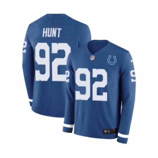 Men's Nike Indianapolis Colts 92 Margus Hunt Limited Blue Therma Long Sleeve NFL Jersey