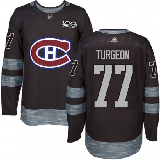 Men's Adidas Montreal Canadiens 77 Pierre Turgeon Authentic Black 1917-2017 100th Anniversary NHL Jersey