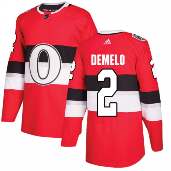 Men's Adidas Ottawa Senators 2 Dylan DeMelo Authentic Red 2017 100 Classic NHL Jersey