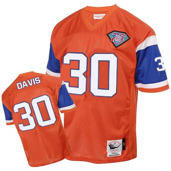 Mitchell And Ness Denver Broncos 30 Terrell Davis Orange Authentic Throwback NFL Jersey
