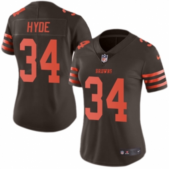 Women's Nike Cleveland Browns 34 Carlos Hyde Limited Brown Rush Vapor Untouchable NFL Jersey