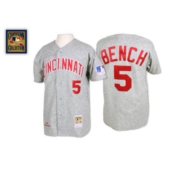 Men's Mitchell and Ness Cincinnati Reds 5 Johnny Bench Replica Grey 1969 Throwback MLB Jersey