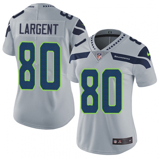 Women's Nike Seattle Seahawks 80 Steve Largent Grey Alternate Vapor Untouchable Limited Player NFL Jersey