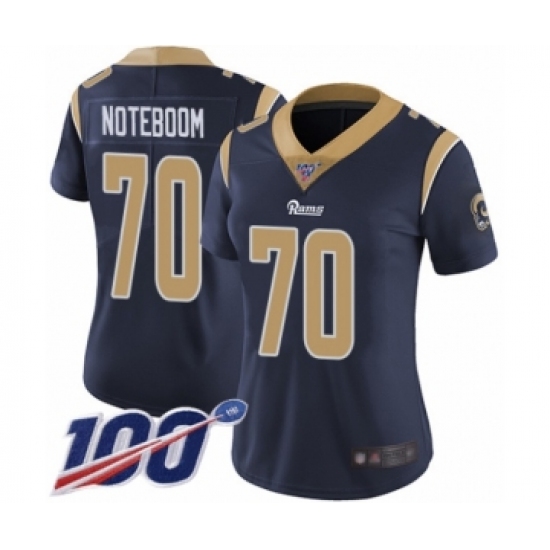 Women's Los Angeles Rams 70 Joseph Noteboom Navy Blue Team Color Vapor Untouchable Limited Player 100th Season Football Jersey