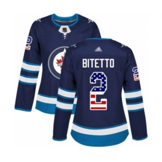 Women's Winnipeg Jets 2 Anthony Bitetto Authentic Navy Blue USA Flag Fashion Hockey Jersey