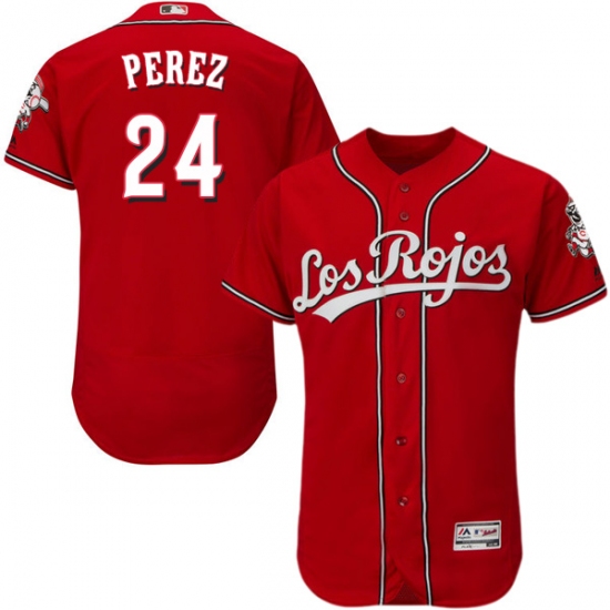 Men's Majestic Cincinnati Reds 24 Tony Perez Red Los Rojos Flexbase Authentic Collection MLB Jersey