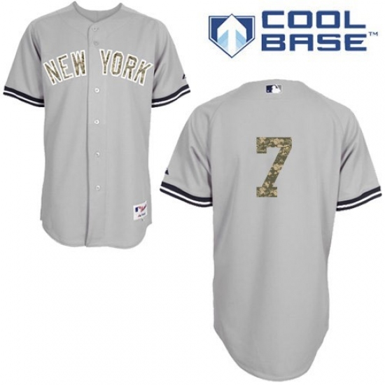Men's Majestic New York Yankees 7 Mickey Mantle Authentic Grey USMC Cool Base MLB Jersey