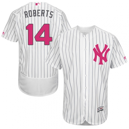 Men's Majestic New York Yankees 14 Brian Roberts Authentic White 2016 Mother's Day Fashion Flex Base MLB Jersey
