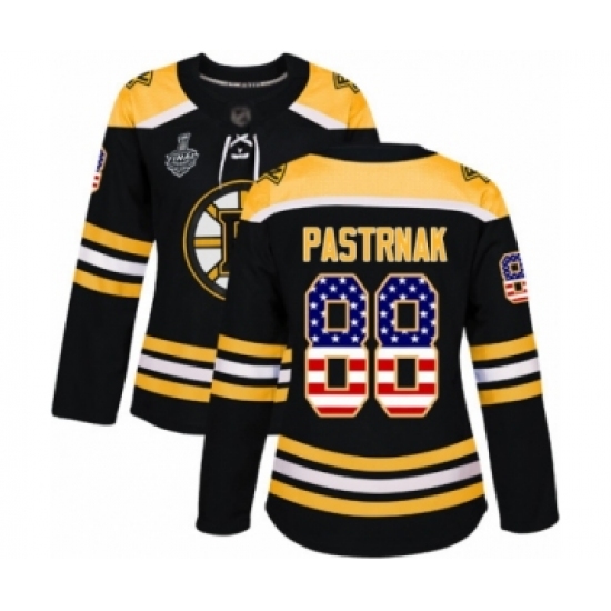 Women's Boston Bruins 88 David Pastrnak Authentic Black USA Flag Fashion 2019 Stanley Cup Final Bound Hockey Jersey
