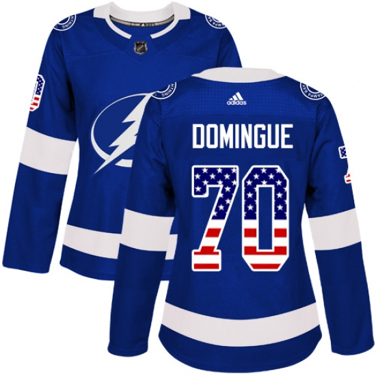 Women's Adidas Tampa Bay Lightning 70 Louis Domingue Authentic Blue USA Flag Fashion NHL Jersey