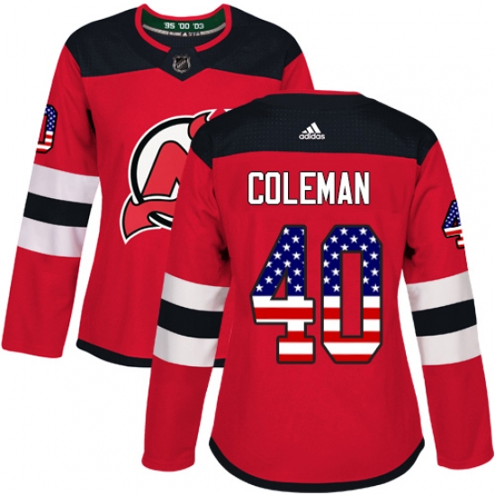 Women's Adidas New Jersey Devils 40 Blake Coleman Authentic Red USA Flag Fashion NHL Jersey