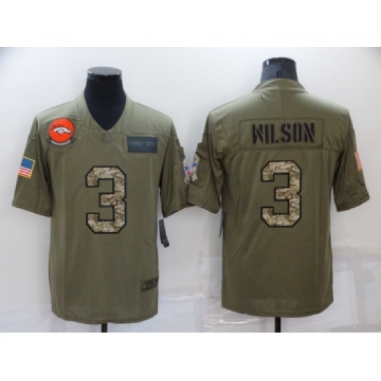 Men's Denver Broncos 3 Russell Wilson Olive Camo 2019 Salute To Service Stitched NFL Nike Limited Jersey