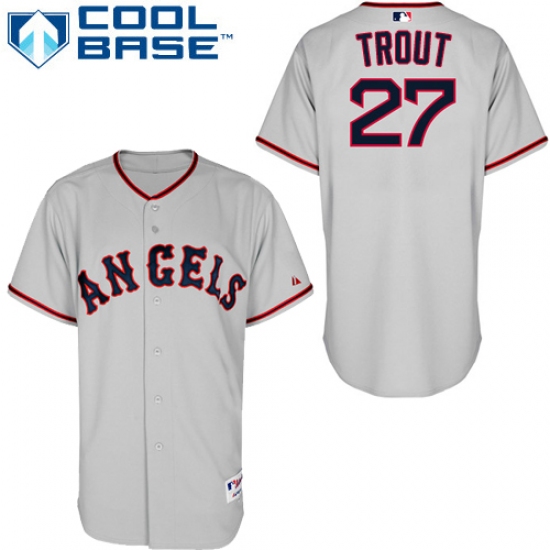 Men's Majestic Los Angeles Angels of Anaheim 27 Mike Trout Authentic Grey 1965 Turn Back The Clock MLB Jersey