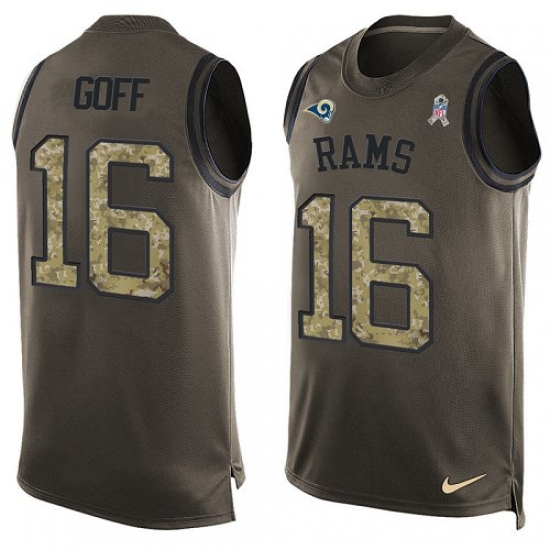 Men's Nike Los Angeles Rams 16 Jared Goff Limited Green Salute to Service Tank Top NFL Jersey