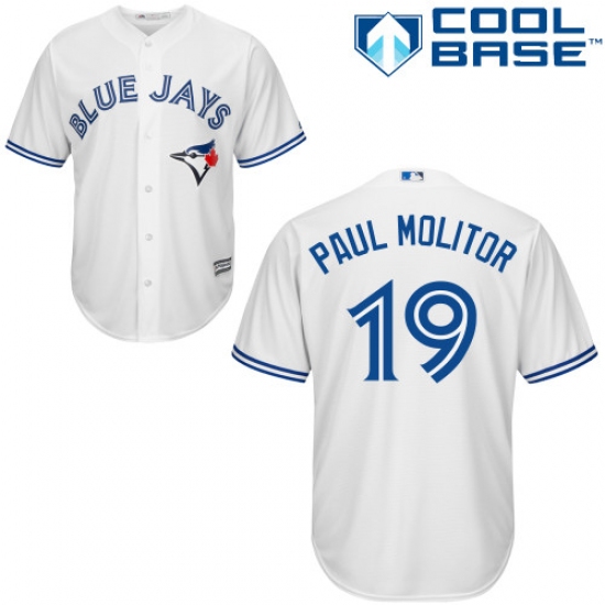 Men's Majestic Toronto Blue Jays 19 Paul Molitor Replica White Home MLB Jersey