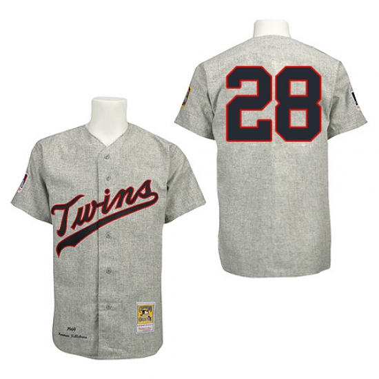 Men's Mitchell and Ness 1969 Minnesota Twins 28 Bert Blyleven Authentic Grey Throwback MLB Jersey
