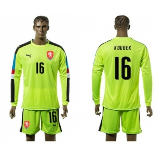 Czech 16 Koubek Shiny Green Goalkeeper Long Sleeves Soccer Country Jersey